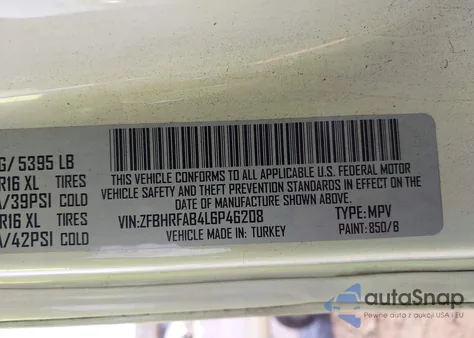 2020 Ram Promaster City Tradesman from USA, damaged, VIN ZFBHRFAB4L6P46208